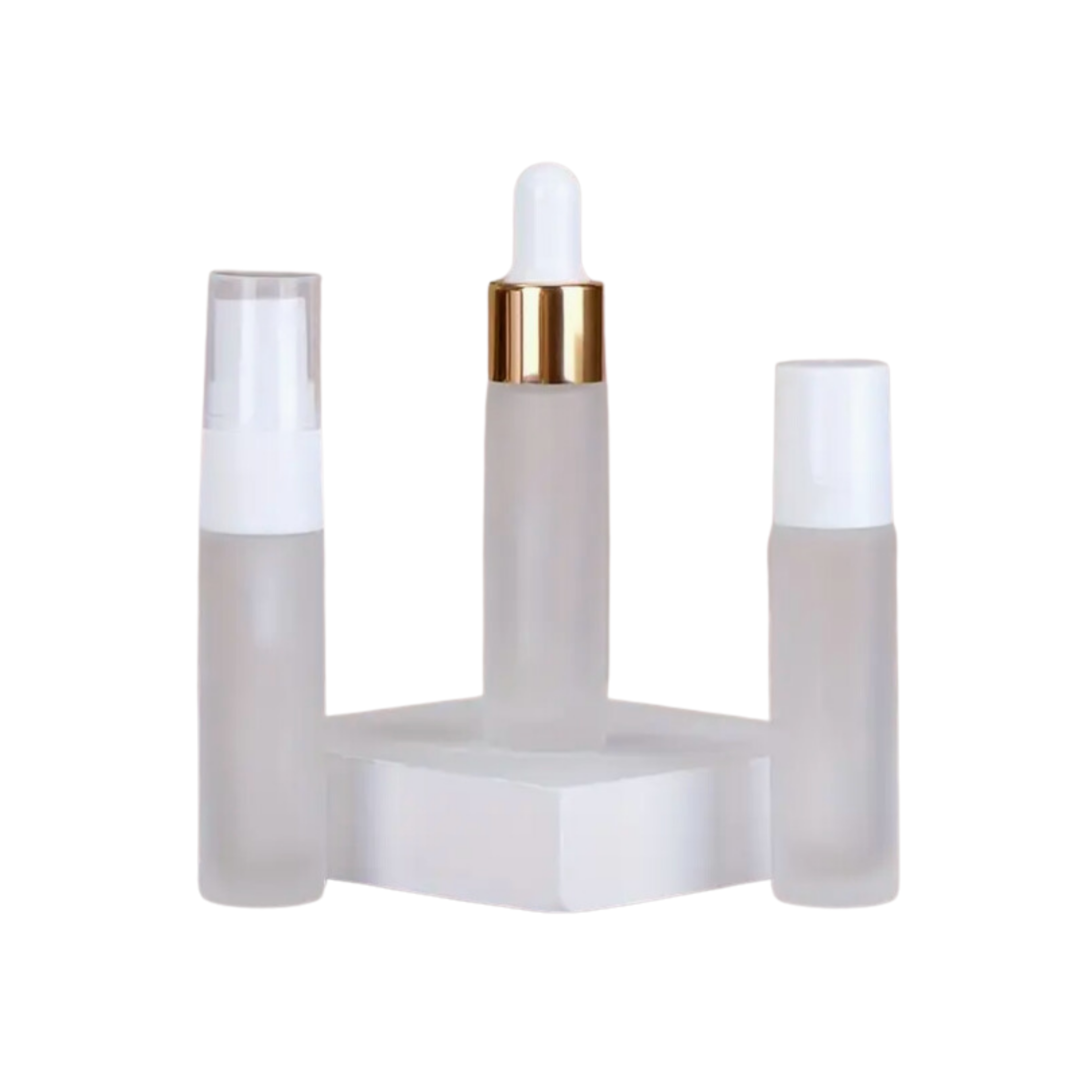 Reiseset - 10 ml Milchglas-Rollerflasche, Sprayflasche & Pipettenflasche